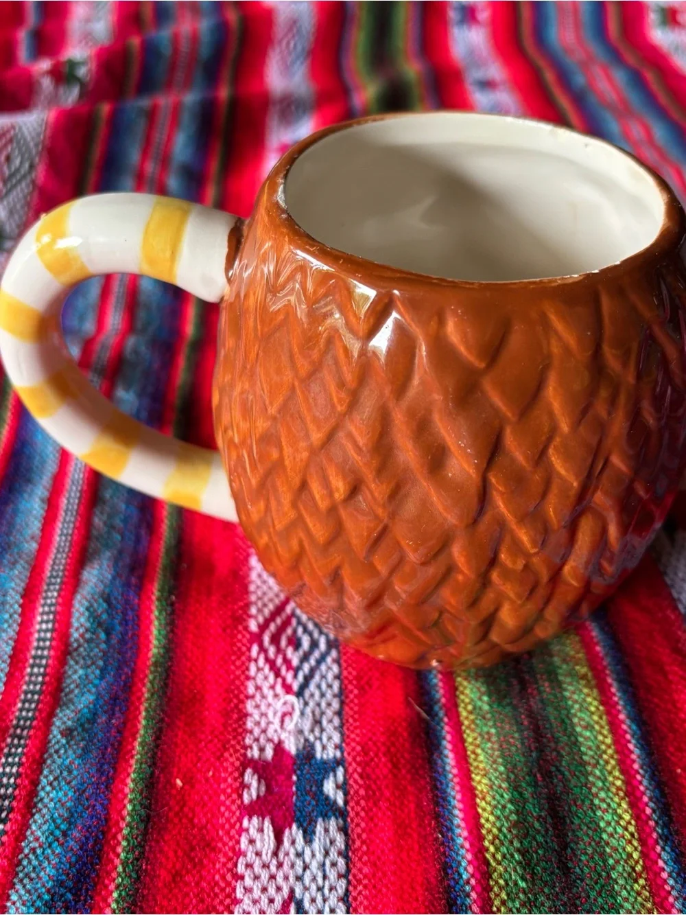 Y2K Pier 1 Ceramic Hedgehog Mug in Orange, Green and Brown
